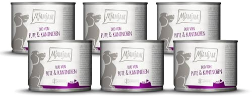 MjAMjAM - Comida húmeda Premium para Perros - Duo de Buen Pavo y Conejo, Pack de 6 (6 x 200 g), sin Cereales con Extra de Carne