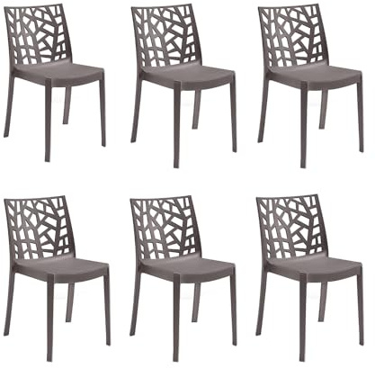 GLOUPIE Set 6 Sedie Matrix In Polipropilene Tortora, 55x47x82 Cm,Peso 4 Kg,Per Interno Ed Esterno,Made In Italy,Impilabili