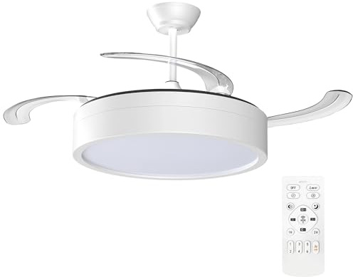 Casa Shop Ventilador techo con luz LED 72W Ventilador Invisible Motor DC, Silencioso con Mando a Distancia y aspas plegables Funcion verano e invierno (BLANCO)