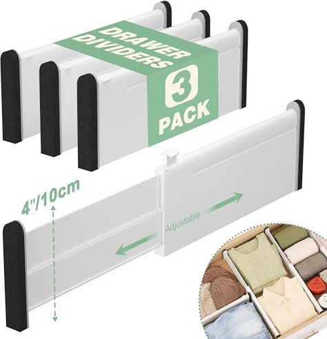 FUNIZE Verstellbare Schubladenteiler, 10cm Erweiterbare Schubladenorganizer für Kleidung, 3 Stück, 32-58cm Verstellbare Küchenschubladenteiler für Schlafzimmer, Büroaufbewahrung, Kleiderschränke