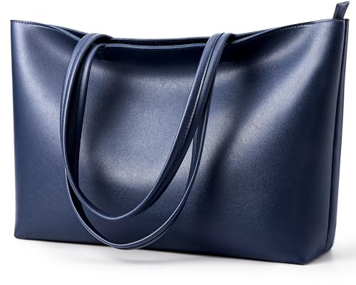 KALIDI Handtasche Damen Groß Shopper Tasche Damen PU Leder Tote Bag Wasserdichte Henkeltaschen mit Reißverschluss für Arbeit, Reisen, Einkauf, Schule Dunkelblau