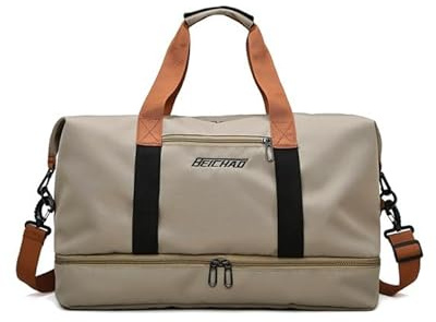 lafo sportväska och resväska för kvinnor och män, weekendväska gymväska, vattentät simväska med skofack och våtfack, för resor semester gym sport fitness duffel väska, kaki, L, modern