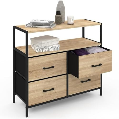 IDMarket - Commode 4 tiroirs en Tissu Utah 80 cm Meuble de Rangement Design Industriel