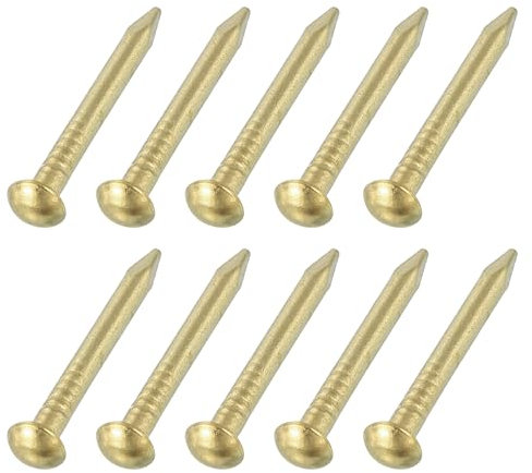 sourcing map 50Pcs Small Hardware Nails, 2 x 20mm Brass Round Head Nail Common Finishing Nail for Household Woodworking Picture Hanging DIY Projects, Gold