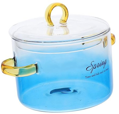 Amosfun Glaskochtopf Aus Borosilikatglas 1500 Ml Mit Doppelgriff Und Deckel Hitzebeständig Für Herd Und Suppen Durchsichtiger Kochtopf Mit Farbverlauf Für Familienküche