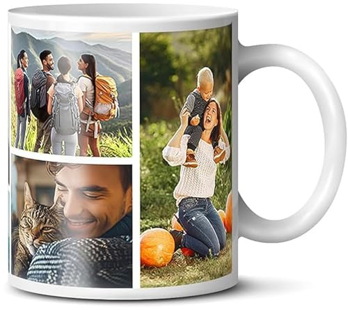 Personalised Mug with 7 Photo Collage, Custom 11oz Ceramic Coffee Cup | Panther Print Customised Cup, Text and Logo, Dishwasher Safe, Personalised Photo Gifts for Birthday Fathers Day Anniversary