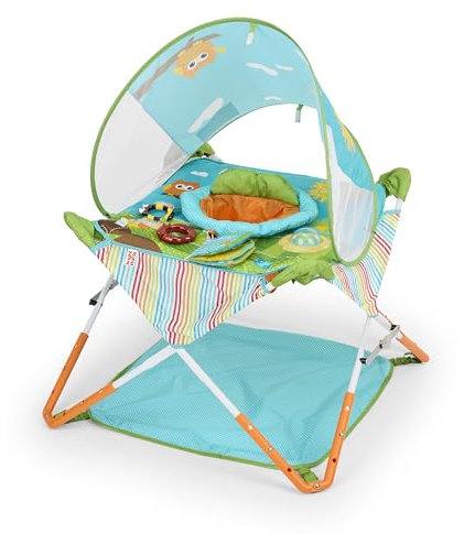Bright Starts Pop 'N Jump Portable Activity Jumper, Indoor/Outdoor Use, Owl Forest with 4 Sensory Toys, Ages 6-12 Months