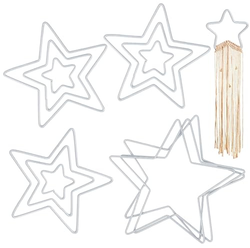 HO2NLE 12 Stück Metall Stern Metallsterne zum Basteln Stern Metallring Makramee DIY Basteln Kranz Rahmen für Traumfänger, Wanddeko, Weihnachtsdeko