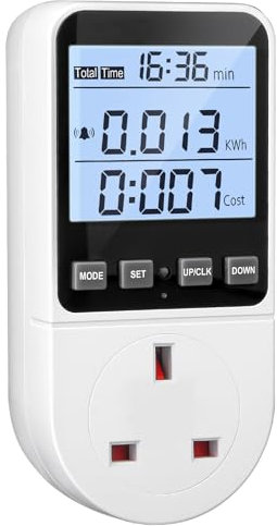 Power Meter Electricity Usage Monitor 8 Modes, Energy Monitor Plug with LCD Backlight Overload Sound Alarm, Energy Meter Power Consumption Monitor Socket KWH Amp Volt Watt Meter Plug Energy Monitoring