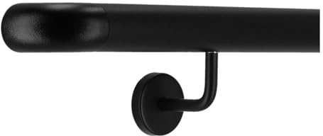 TIBU Handlauf Aluminium Schwarz Geländer 30-600cm Wandhandlauf Treppe gewinkelte Edelstahlhalter, Länge 100 cm mit 2 Halter und Bogen zur Wand