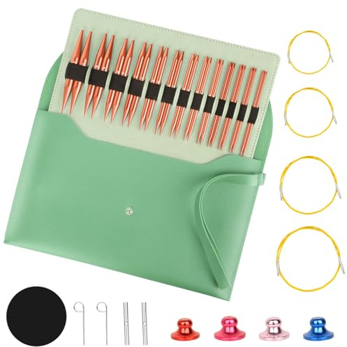 Rundstricknadel-set med utbytbara spetsar, 13 par, 3-10 mm, professionellt sticktillbehör-set för nybörjare och vuxna, Enkel användning, stickare present Röd（Green）