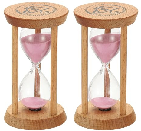 PATIKIL 5 Minuti Clessidra Sabbia, 2 Pezzi Orologio Sabbia Legno Vetro Alto Clessidra Sabbia Per Decorazione Soggiorno Casa Ufficio Ristorante, Rosa