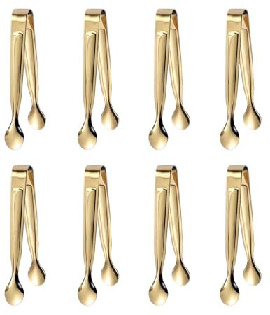 Pinze per zucchero, 8 pezzi, oro, 11 x 1,6 cm, in acciaio inox, lucidante