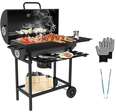 Dewinner Barbecue Charbon de Bois XXL,Barbecue,avec Grille de Cuisson XXL avec Deux éTagèRes,Pince à viande grillée,éVent RéGlable,Barbecue Boule,Gants Anti-BrûLures,Barbecue Charbon de Bois Portable.