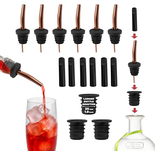 Stainless Steel Liquor Bar Bottle Pourers - Drip-Free Nozzle - Pour Spouts for Alcohol & Bartending - Universal Fit Speed Spout - Rust-Free & Easy Clean (Copper)