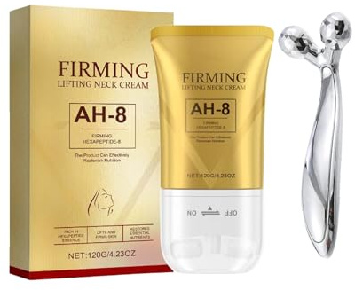 AH-8 Firming Neck Cream, åtstramande nackkräm med rulle, kroppslotion, rynkfri, fuktgivande behandling för kvinnor och män, innehåller massageapparat