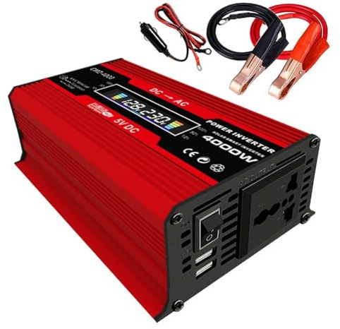 Inversor Onda Pura Inversor Corriente Coche 4000W 12V A 110V/220V Pantalla LCD Transformador Voltaje Adaptador Coche Convertidor Carga Onda Sinusoidal Modificada(12V to 220V Red)
