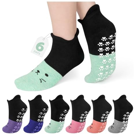Aurmly 6 Pairs Ladies Yoga Pilates Slippers Socks Non-slip Grips Socks for Women, Womens Slipper Socks Soft Trainer Socks, Womens Slipper Socks for Ballet, Dance, Workout, Fitness, UK 4-8