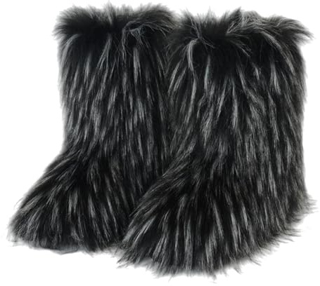 ENEN Botte en Fausse Fourrure pour Femmes 36-46, Bottes de Neige en Fausse Femme Hiver Chaude Confortable pour Extérieur et Intérieur par Temps Froid (BZ17 Blanc/Noir,46)