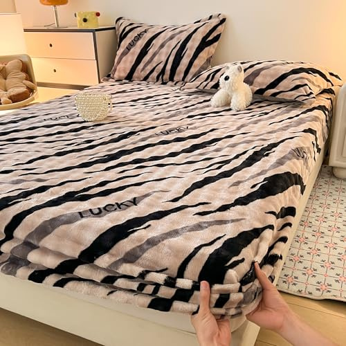 Sábana Ajustable Felpa Franela 25 cm Bolsillo Profundo - Cubrecolchón Elástico 4 Direcciones con Bordes 360° - Ropa de Cama Invierno Transpirable para(I,200x220cm)