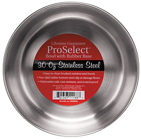 ProSelect Stainless Steel Dog Bowl with Rubber Base Sizes Vary (1 Pack), 30 OZ