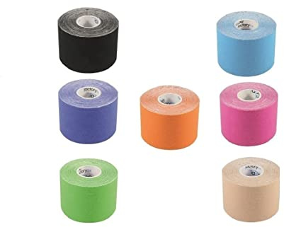 Tapefactory24 | 7 ROLLEN KINESIOLOGIE TAPE 5 cm x 5 m | Blau, Pink, Beige, Schwarz, Marine, Grün, Orange | DAS ORIGINAL universelles Spitzenprodukt aus Baumwolle - sehr leistungsstark - Das Original - für Muskeln & Gelenke - wasserfest
