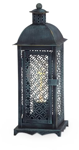 Eglo Lampe de chevet Winsham, lanterne à poser, lampe de table en métal avec patine grise, luminaire décoratif oriental pour salon, chambre et couloir, douille E27