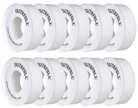 Faithfull TAPEPTF10 12 m x 12 mm White PTFE Tape Pack of 10 Rolls