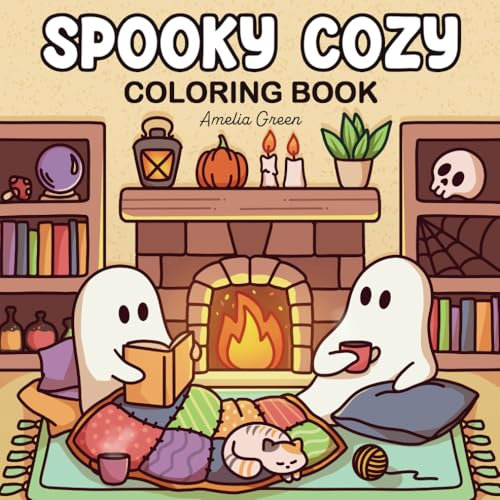 Spooky Cozy: Cute & Simple Coloring Book for Adults and Teens Featuring Adorable Characters, Creepy Creatures and Cozy Hygge Scenes for Relaxation
