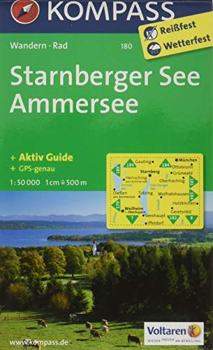Starnberger See, Ammersee 1 : 50 000: Wanderkarte mit Aktiv Guide und Radrouten. GPS-genau. 1:50000 (KOMPASS Wanderkarte, Band 180)