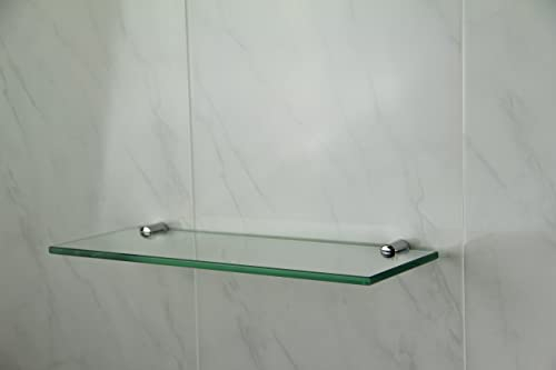 cabinetsforbathrooms Glass 1 tier Shelf With Two Chrome Finish Brackets 300mm x 100mm Toughened Safety
