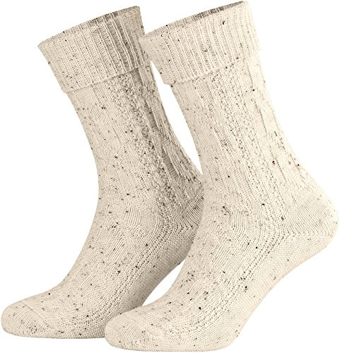 Piarini 47-48 - 1 Paar kurz Trachtensocken Schoppersocke mit Umschlag Zopfmuster Herren - Lederhosensocken aus Wolle Beigemeliert Beige