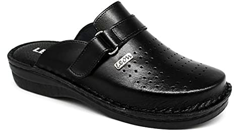 LEON V230 Komfortschuhe Lederschuhe Pantolette Clog Herren, Schwarz, EU 43