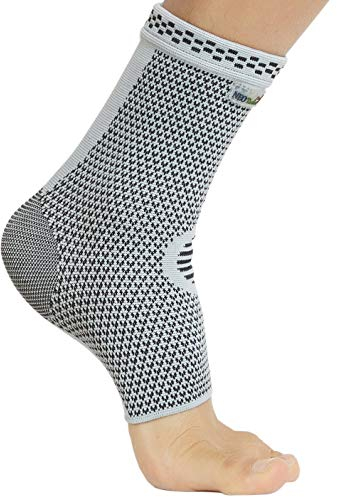 NEOtech Care - fascia di supporto per caviglia - Tessuto a maglia in fibra di bambù - Elastico e traspirante - Media compressione - Sport - Piede destro o sinistro, uomo, donna (Grigio, XS, 1 Pezzo)