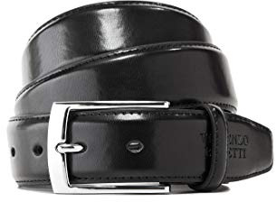 Vincenzo Boretti Herren-Gürtel mit silberfarbener Dornschließe, glänzendes Leder, 35 mm Breite schwarz 95 cm