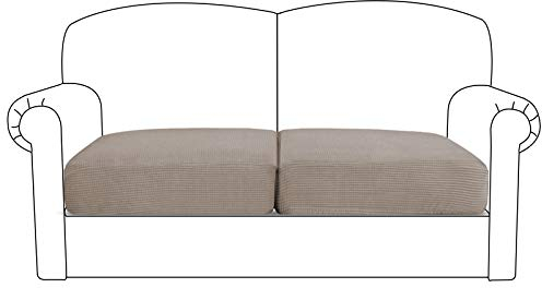 BellaHills Stretch Sofa Seat Cushion Cover Sofa Couch Cushion Furniture Protector Sofa Slipcover with Elastic Bottom Spandex Jacquard Fabric Small Checks(2 Pieces, Taupe)
