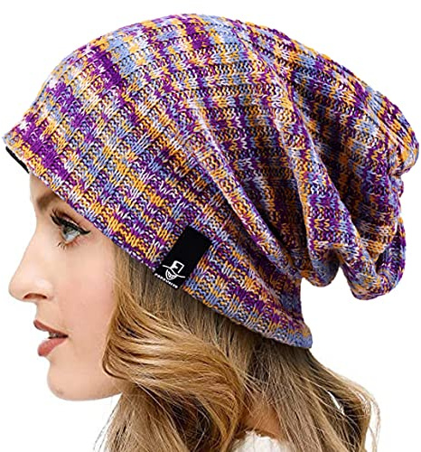 VECRY Dam slouchy mössa stickad basker ribbad säckig skalle keps vinter sommar hatt, Multi lila, one size