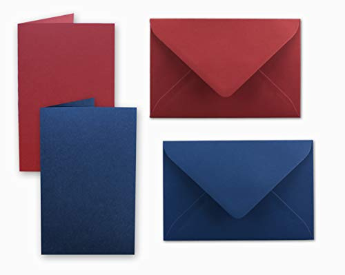 40x Kartenpaket DIN A6 / C6 in Dunkelrot und Dunkelblau - Faltkarten mit Falz A6 10,5 x 14,8 cm & Umschläge C6 11,4 x 16,2 cm