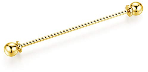 HONEY BEAR 2.52 Tie Collar Bar Pins Brooches for Mens Shirts Business Wedding Gift,64mm (Barbell End Gold)