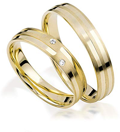 JC Trauringe Gold 375 Paarpreis Poliert & Matt I Traumhafte Eheringe breit 4 mm I Partnerringe Gelbgold mit Gravur in edler Schatulle I 2 Hochzeitsringe Herrenring & Damenring mit Steinen I J183