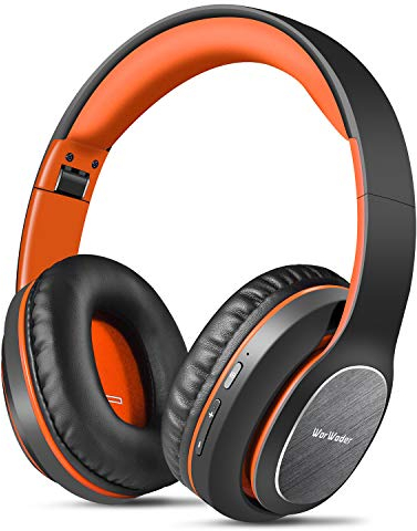 WorWoder Wireless Headphones Over Ear, 80 Hours Playtime Bluetooth Headphones, Hi-Fi Stereo Sound with Microphone, Lightweight Headset with Deep Bass for Travel Work PC Cellphone（Black-Orange）
