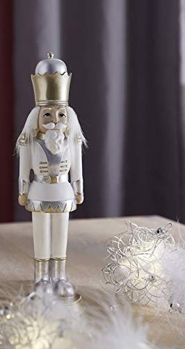 Nussknacker König H. 23cm Steingut Weihnachten Deko Figur weiß/silber/gold