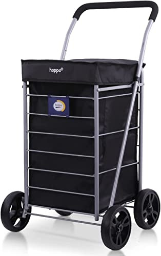 Hoppa Carrello per la spesa pieghevole a 4 ruote Premium 2024, extra large, capacità 75,6 l, 95 cm, 4,8 kg, push/pull (nero)