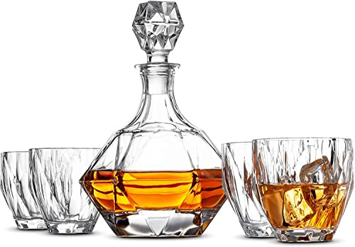Diamond Design Whiskey Decanter Set – 11-Piece Gift Set with 1 Decanter, 4 Glasses & 6 Cooling Stones – Elegant Barware by Sister.ly Drinkware