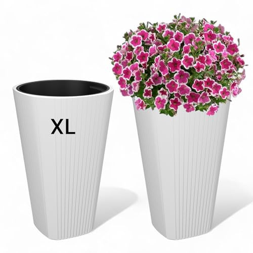 Blomkruka smal rund blomkruka planteringskruka krukor utomhus med avtagbar insats dekorativ storlek XL vit