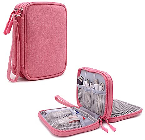 Hosoncovy Double Layer 2,5-Zoll-Festplattentasche Tragetasche Reisetasche Festplatten-Aufbewahrungstasche USB-Flash-Laufwerk-Organizer-Tasche (Rosa)
