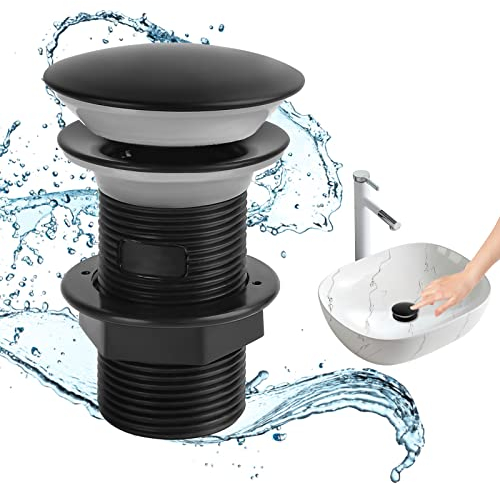 Bonde de Lavabo Sans Trop Plein, Bonde de Vidange Lavabo, Bonde de Lavabo Pop Up, Bonde de Lavabo Universelle, Noir