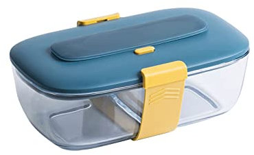 XTYPE Square Heat Insulated Glass Lunch Box Household Kitchen Tableware Food Container Microwave Oven (Color : Blue)