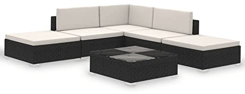 Festnight Gartenlounge Poly Rattan 6-TLG. LoungeSet Rattan Gartenmöbel Set Loungemöbel Terrasse Gartenlounge Outdoor Gartenset Rattan,Garten Sitzgruppe mit Auflagen Balkonmöbel Schwarz und Weiß