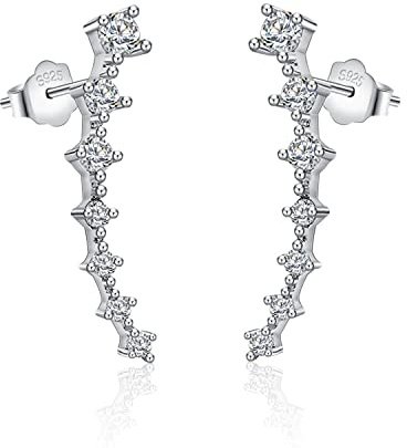 Dankadi Boucles D’oreilles avec 7 Étoiles en 925 Argent Sterling, Clous D'oreilles Étoiles aux Oreilles Grimpantes en AAA Zircone Cubique Brillant Cristal Fines Cadeau de Bijou pour Femme